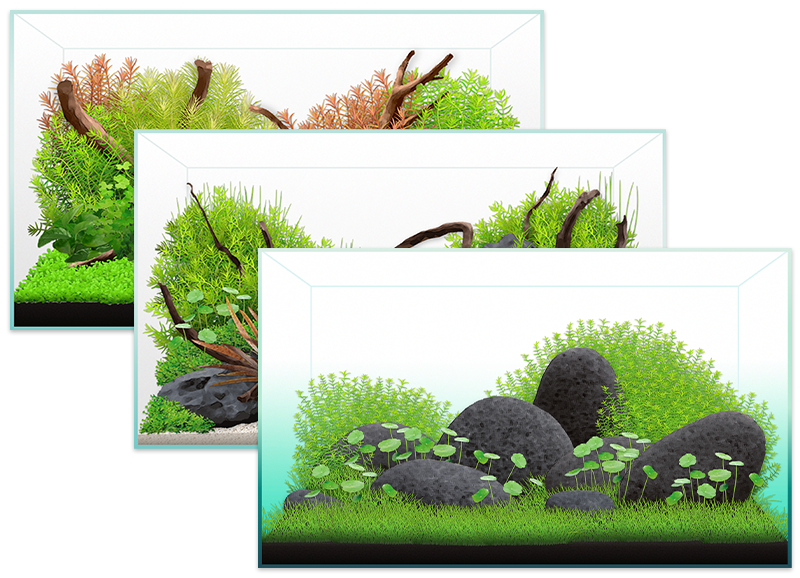 Three aquascapes created with Scape It